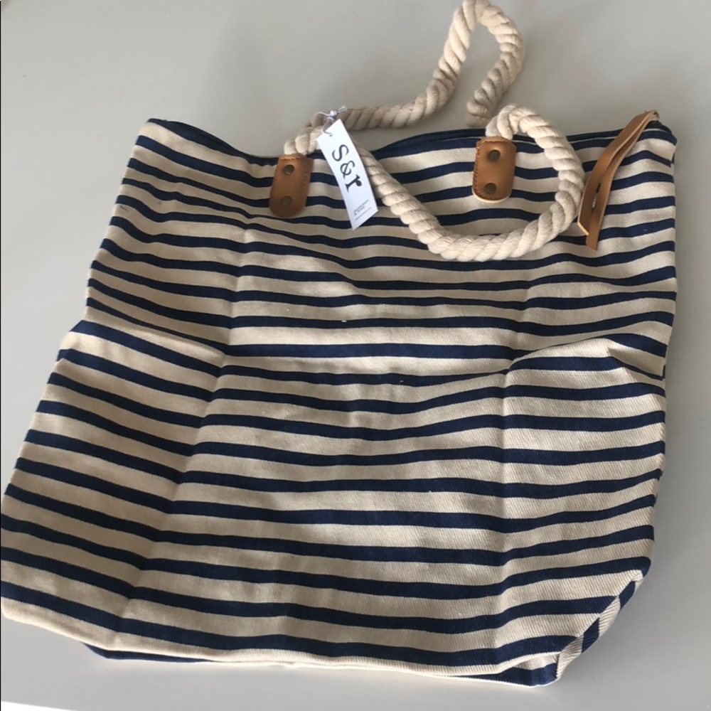 Summer and Rose Navy khaki beach tote bag - Picture 3 of 15